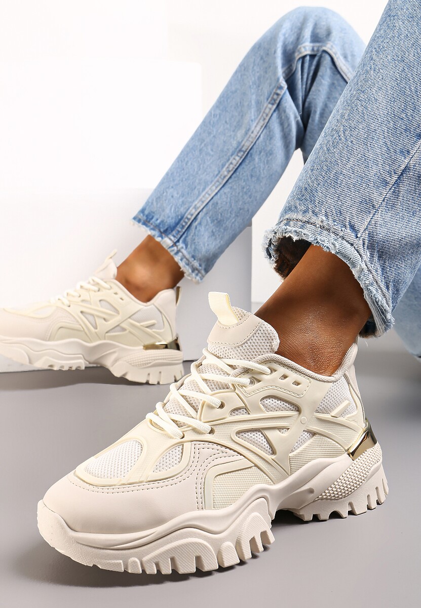 Beżowe Sneakersy z Metaliczną Wstawką na Grubej Podeszwie Boele