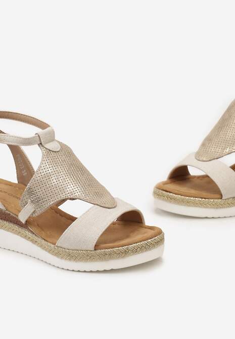Beżowe Sandały na Niskim Koturnie z Plecionką Bamova