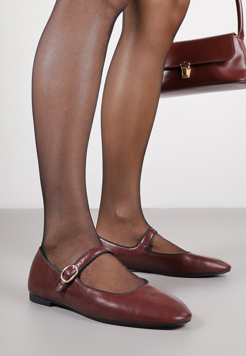 Bordowe Balerinki Vices z Wkładką ze Skóry Naturalnej Ozdobione Paskiem Patantie