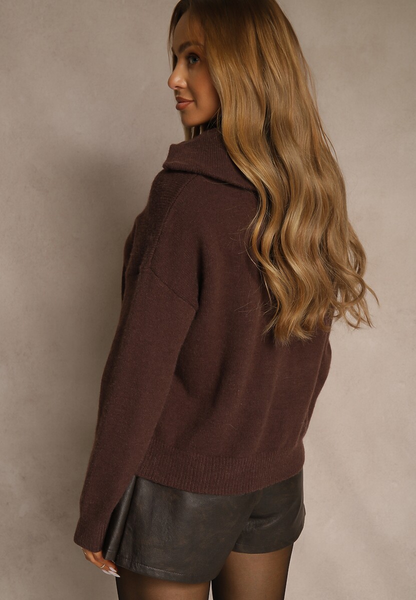 Brązowy Sweter z Wełną Wiskozą i Bawełną z Sercem Monisella