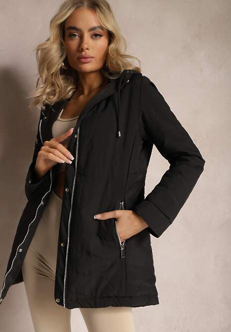 Czarna Dwustronna Kurtka z Odpinanym Kapturem Viora