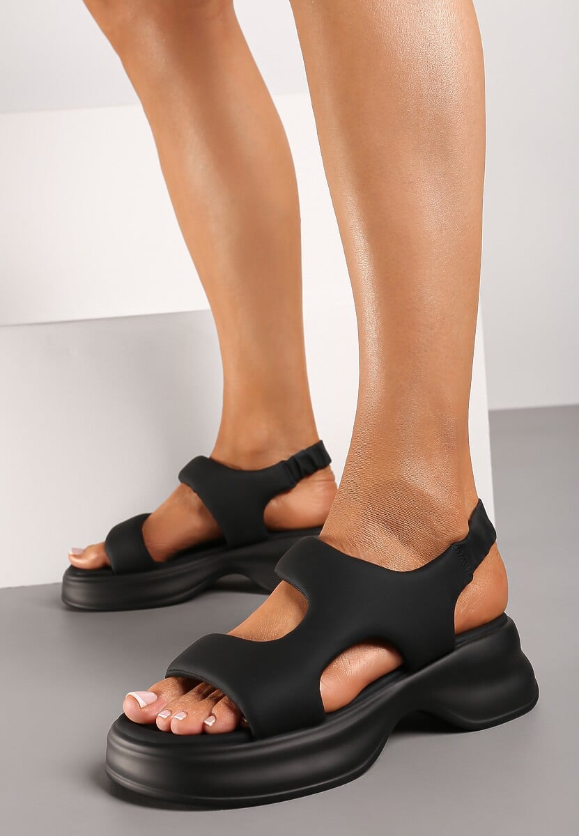 Czarne Wsuwane Sandały z Imitacji Skóry na Grubej Podeszwie Talarina