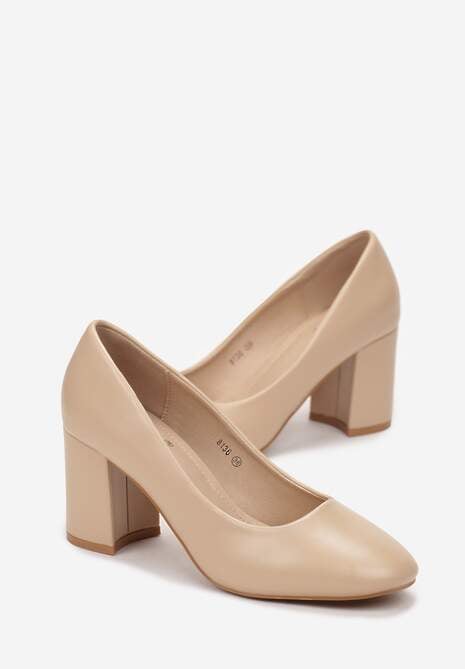 Beżowe Klasyczne Czółenka na Słupku Mogha