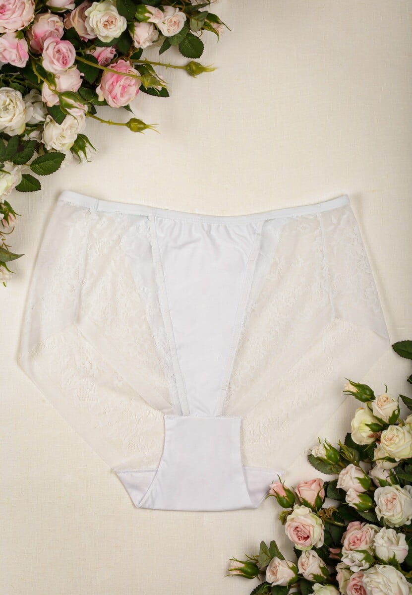 Białe Majtki High Waist z Delikatną Koronką Fasade