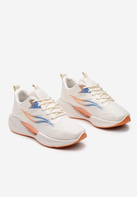 Beżowo-Pomarańczowe Buty Sportowe na Płaskiej Podeszwie ze Sznurowaniem Assah