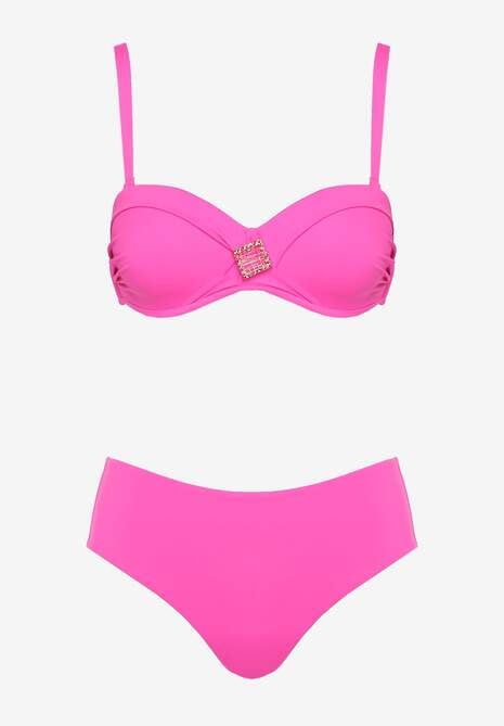 Fuksjowe Bikini Biustonosz Ozdobiony Geometryczną Aplikacją i Majtki Figi Kinrina
