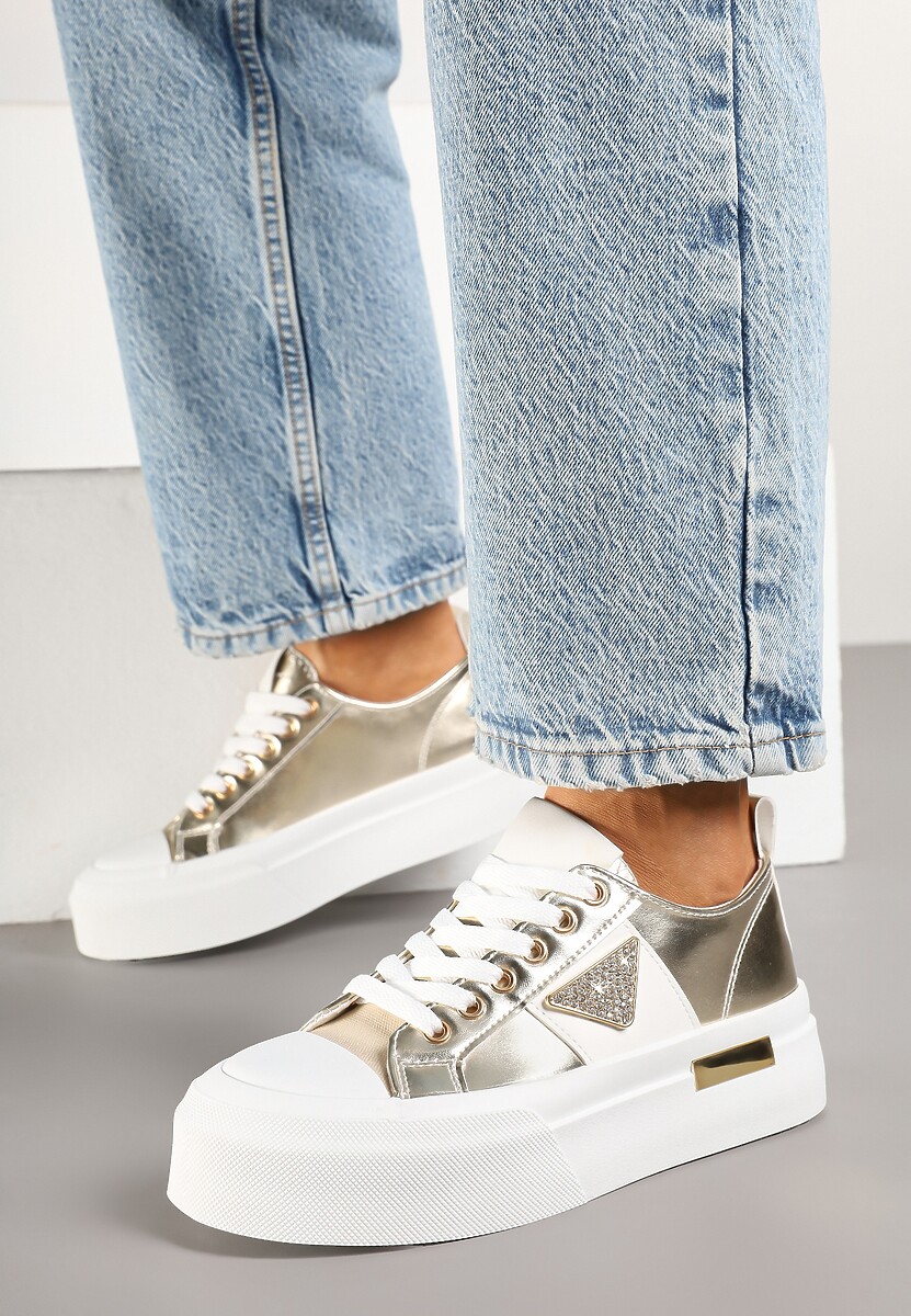 Złote Trampki na Grubej Podeszwie z Cyrkoniową Naszywką Penirea