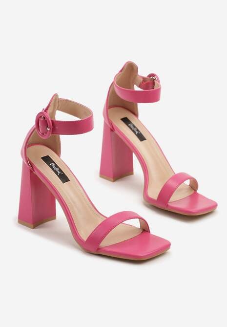 Fuksjowe Sandały na Kwadratowym Słupku z Okrągła Sprzączką i Paskiem wokół Kostki Soralise