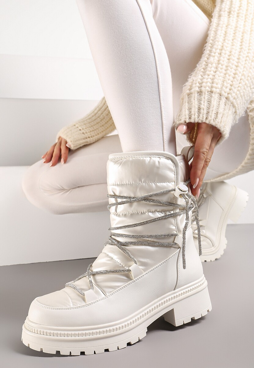 Beżowe Śniegowce na Platformie z Wiązaniem w Cyrkonie Brelara