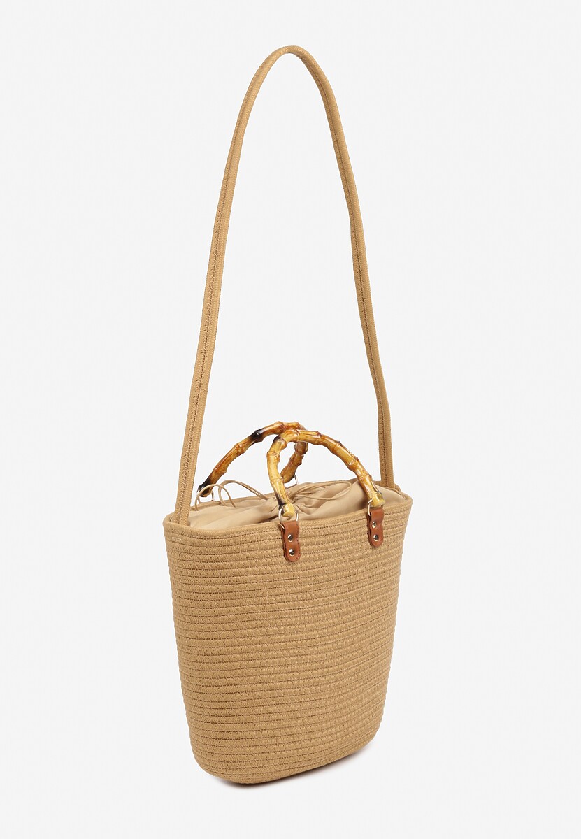 Ciemnobeżowa Torebka Szydełkowa Ozdobiona Rączką Reveanice