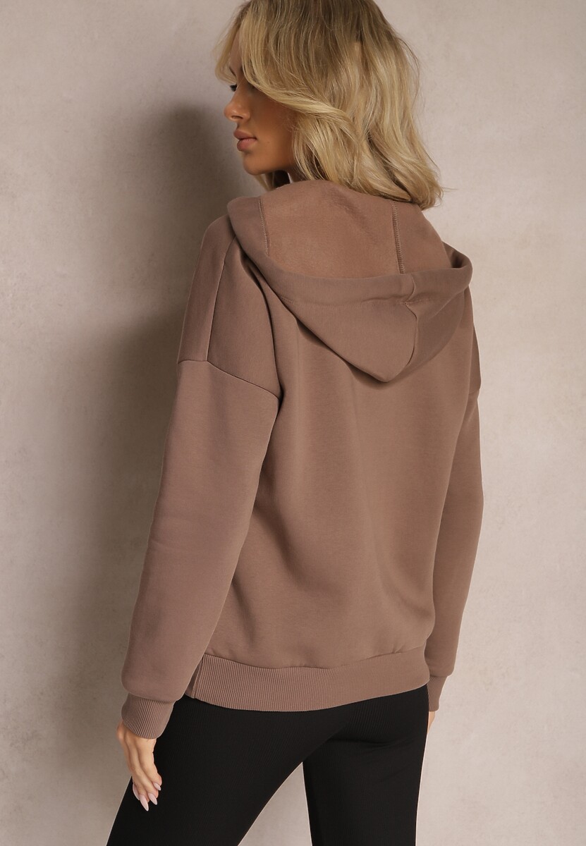 Brązowa Bawełniana Bluza z Sznurkami i Kapturem Tyche