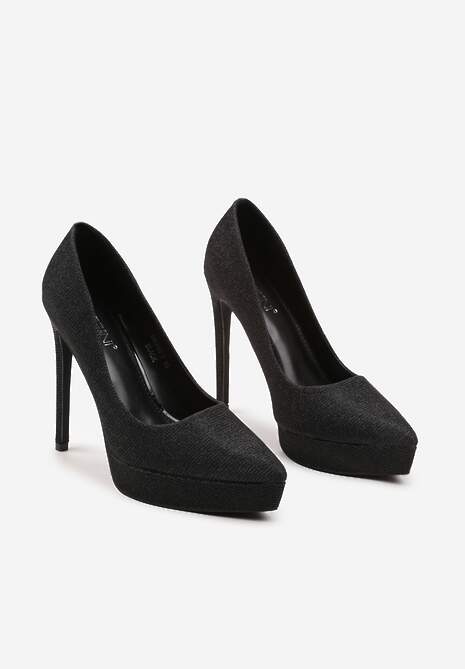 Czarne Eleganckie Brokatowe Szpilki na Platformie w Klasycznym Stylu Navienne