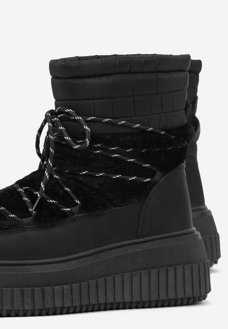 Czarne Śniegowce na Platformie z Tłoczeniem Ozdobione Futerkiem i Pikowaniem Adallie