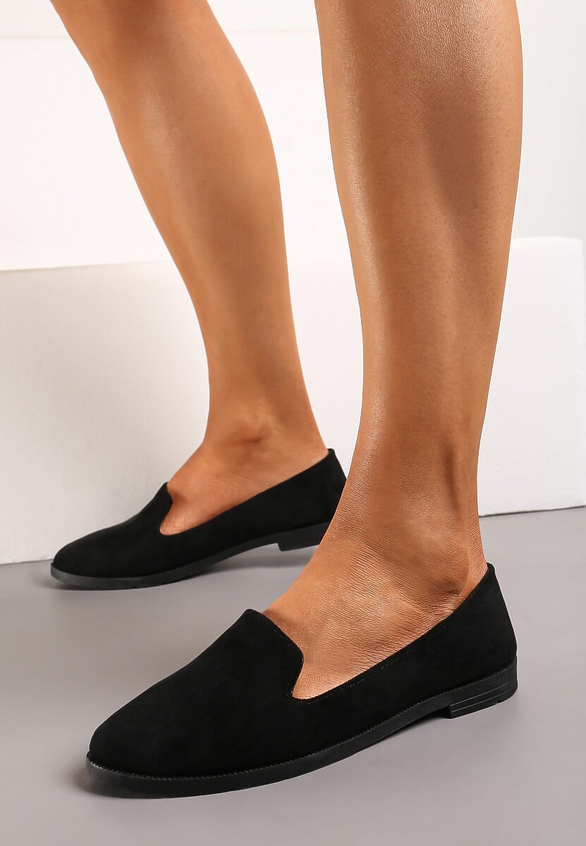 Czarne Balerinki Typu Loafersy Daphikaia