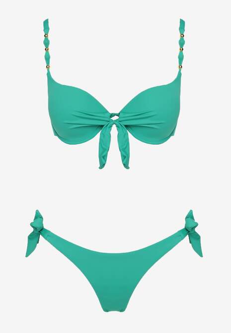 Ciemnozielone Bikini Majtki i Biustonosz z Wiązaniem Sadeenne