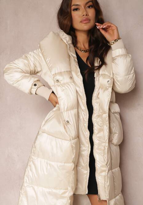 Jasnobeżowa Kurtka Pikowana Długa Dudlat