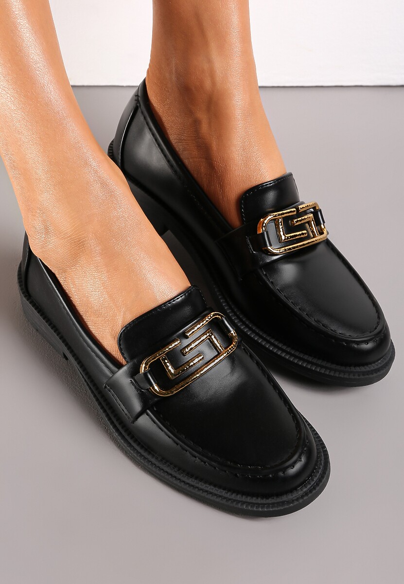 Czarne Mokasyny Wsuwane z Klamerką Wesley