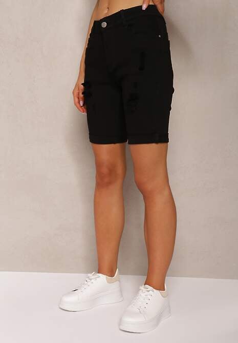 Czarne Jeansowe Szorty Push-Up z Przetarciami High Waist Namsalin