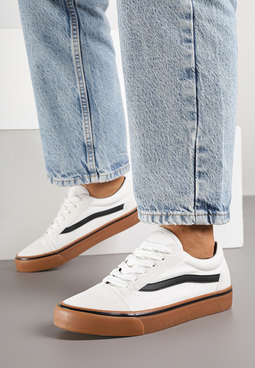 Biało-Beżowe Tenisówki z Boczną Naszywką Simeris