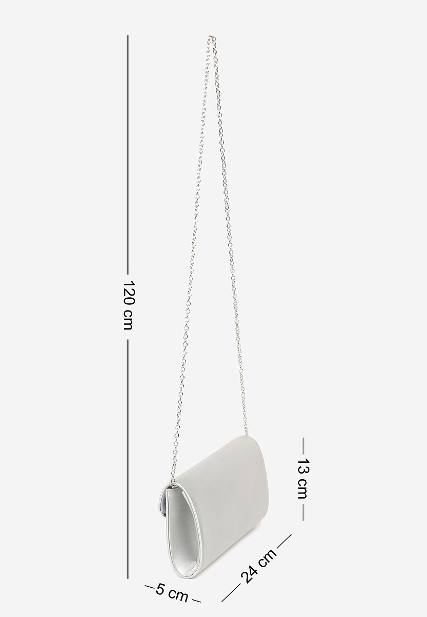 Srebrna Torebka Kopertówka Ozdobiona Metaliczną Aplikacją  Devrana