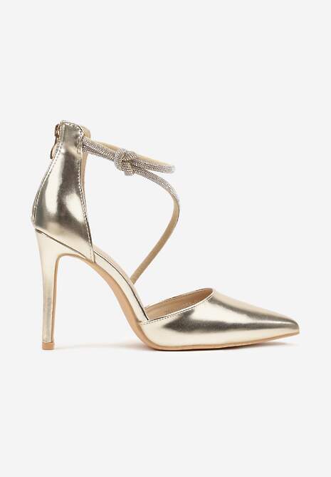 Złote Szpilki Ozdobione Paskiem z Cyrkonii i Suwakiem Quenevia