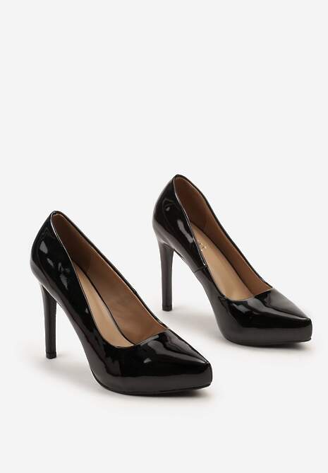 Czarne Szpilki z Lakierowanej Ekoskóry Nobile