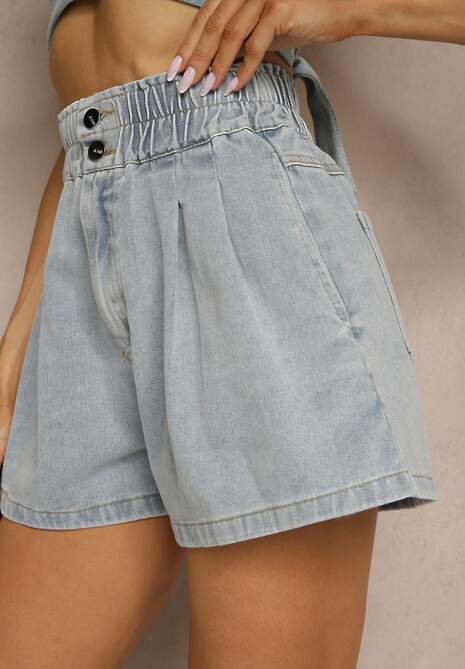 Jasnoniebieskie Jeansowe Szorty High Waist o Szerokim Kroju Rinitia