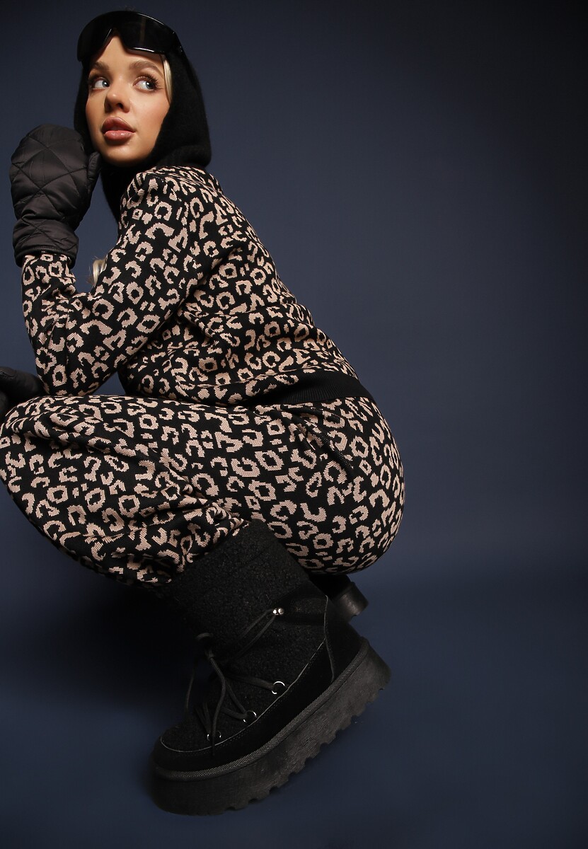 Czarne Futrzane Śniegowce na Platformie z Ozdobnym Wiązaniem Ebele