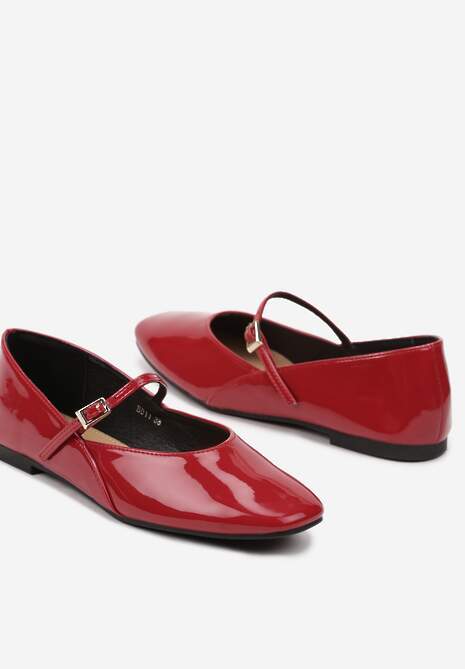 Czerwone Casualowe Balerinki Mary Jane z Ozdobnym Paseczkiem ze Sprzączką Nailira