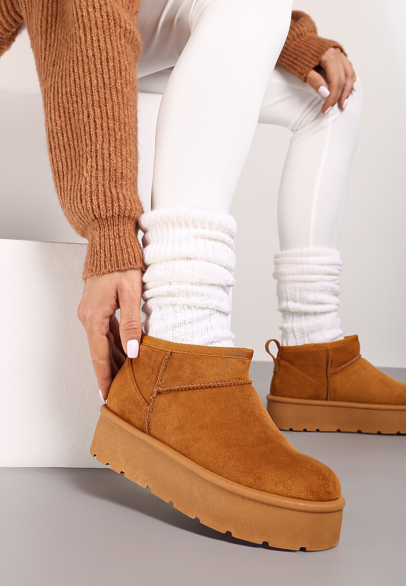 Brązowe Krótkie Śniegowce Wsuwane na Platformie Arkelia