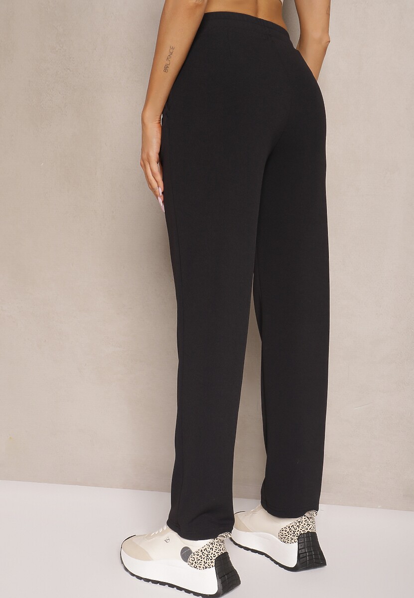 Czarne Spodnie High Waist z Prostą Nogawką i Gumką w Pasie Fadesa