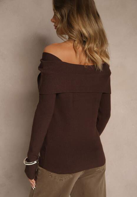 Brązowy Sweter z Wiskozą i Ozdobą z Cyrkonii Mirrise