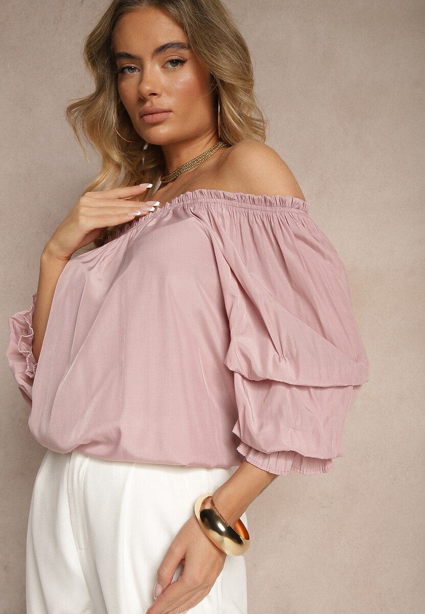 Różowa Bluzka z Wiskozą Ozdobiona Falbanami Melzivia