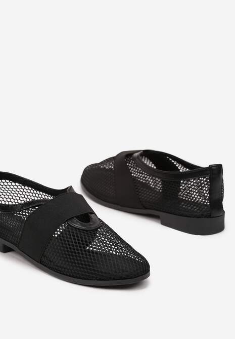 Czarne Siateczkowe Balerinki Ozdobione Elastycznym Paskiem Selesi