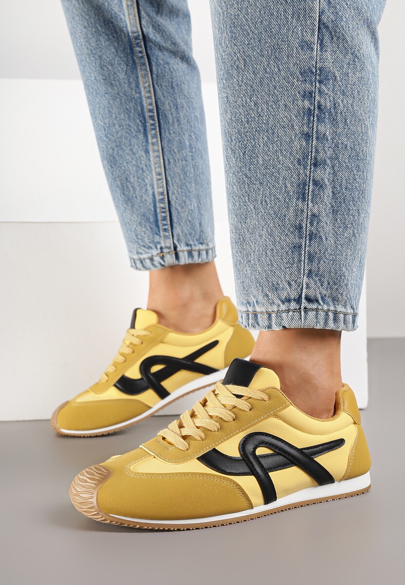 Żółte Sneakersy z Geometrycznym Wzorem Arnenta