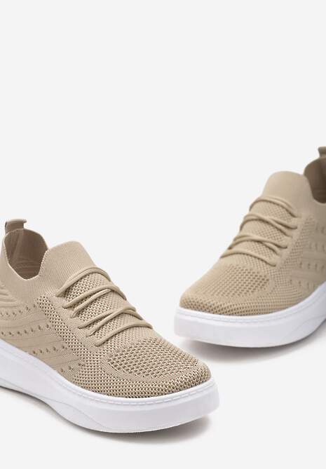 Beżowe Buty Sportowe z Cholewką w Skarpetkowym Stylu Timotta