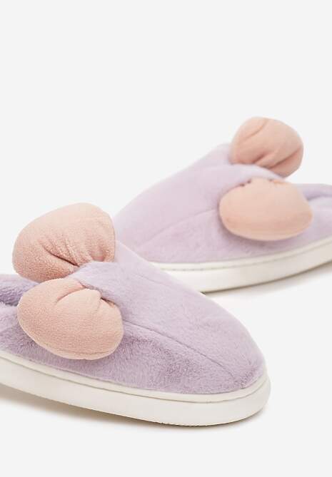 Fioletowe Futerkowe Kapcie z Pluszową Kokardką Vlemona