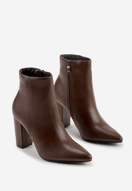 Brązowe Klasyczne Botki na Słupku z Noskiem w Szpic Tavitta