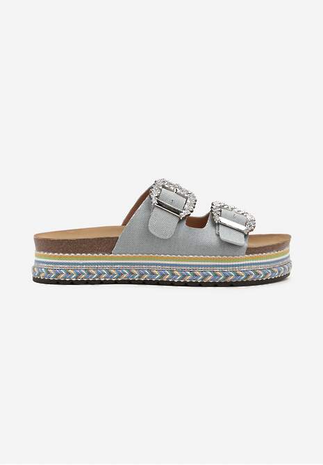 Jasnoniebieskie Płaskie Klapki z Klamrami i Cyrkoniami Minnia