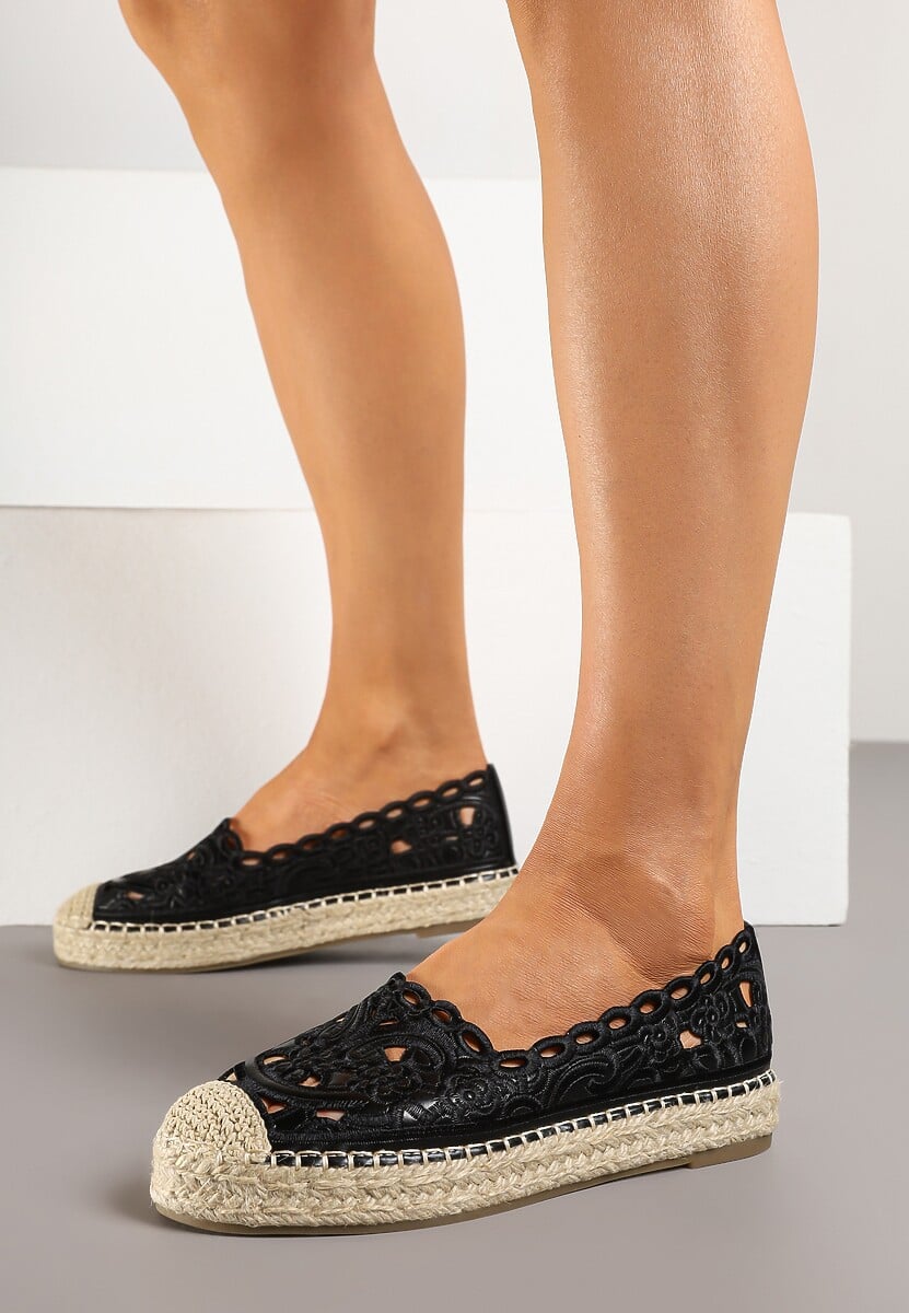 Różowe Ażurowe Espadryle Zdobione Plecionką i Koronką Nelariss