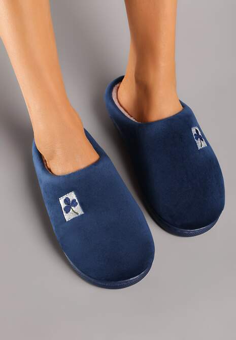 Granatowe Kapcie Vices z Weluru na Płaskiej Podeszwie Cellia