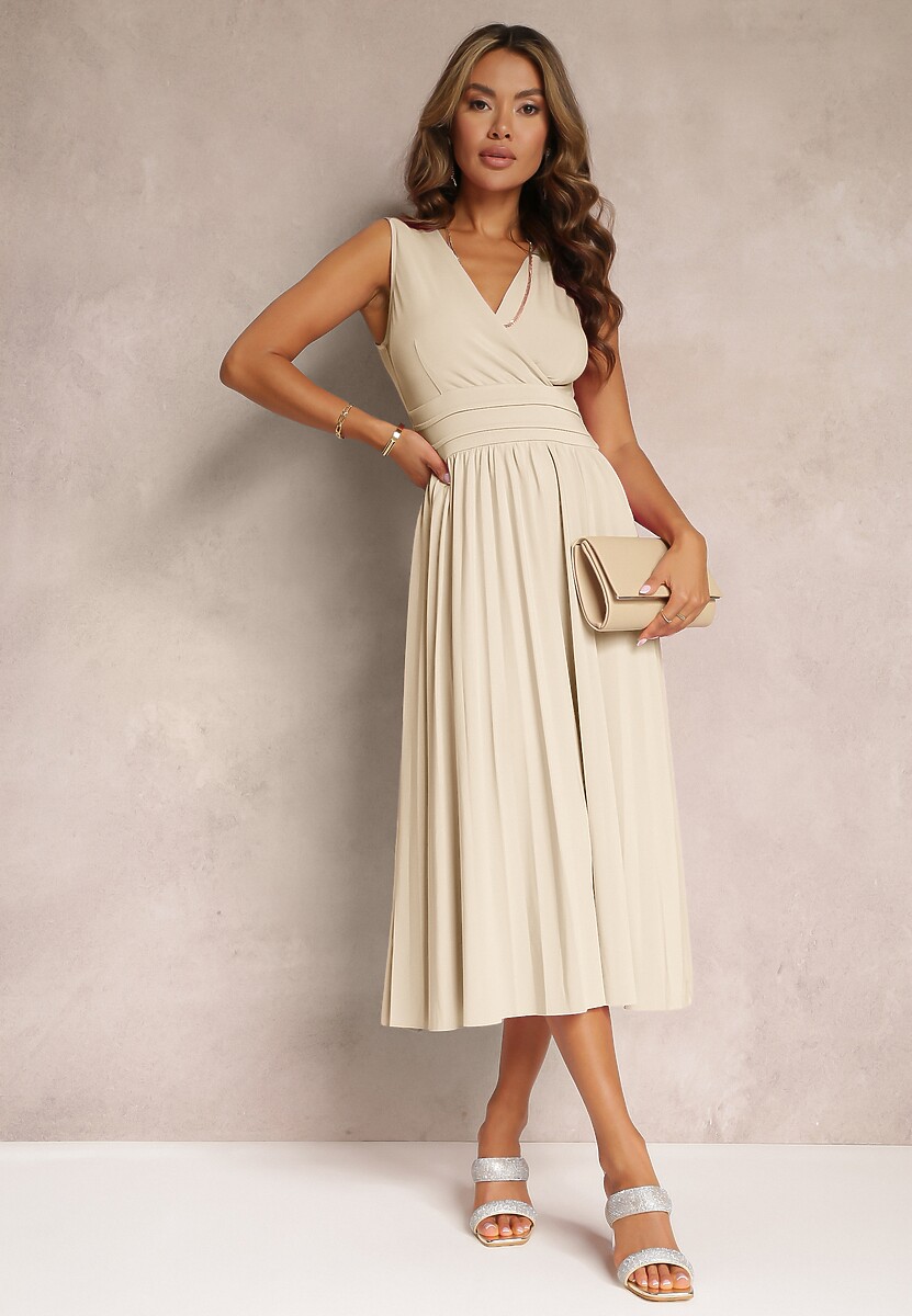 Różowa Sukienka z Kopertowym Dekoltem i Plisowanym Dołem Anamarie