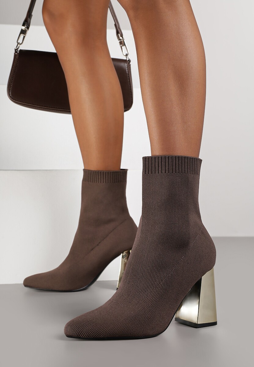 Brązowe Skarpetkowe Botki VICES na Słupku w Eleganckim Stylu Rarana