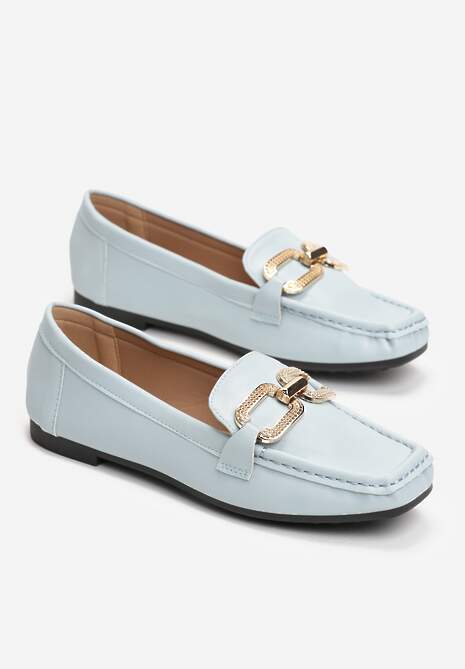 Niebieskie Mokasyny z Klamerką i Kwadratowym Noskiem Heela