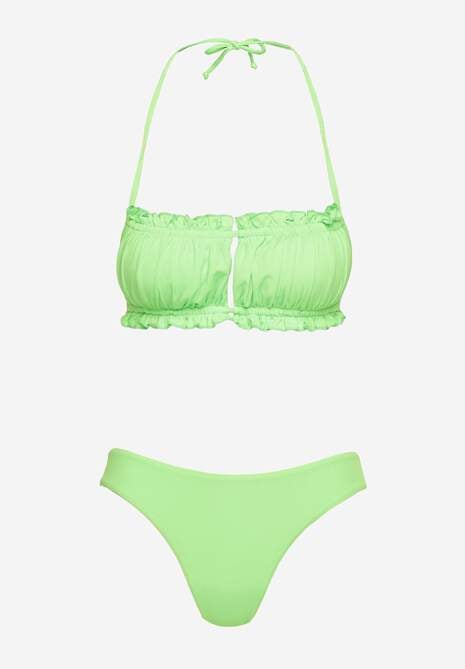 Jasnozielone Bikini Majtki Figi Biustonosz z Wiązaniem Ozdobiony Marszczeniem Folinira