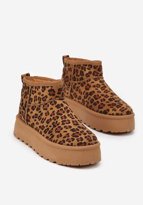 Panterkowe Krótkie Śniegowce z Ekozamszu na Niskiej Platformie Lennael