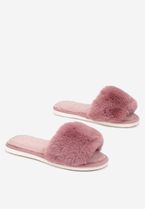 Różowe Kapcie Futrzane z Szerokim Paskiem Iphandras