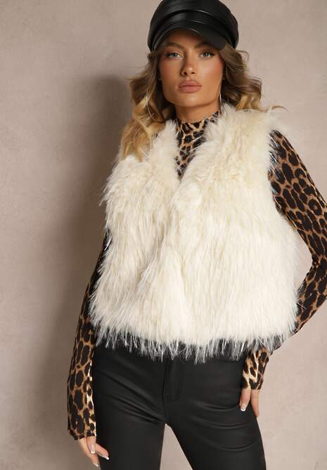 Biała Niezapinana Kamizelka Futerko Heleeti