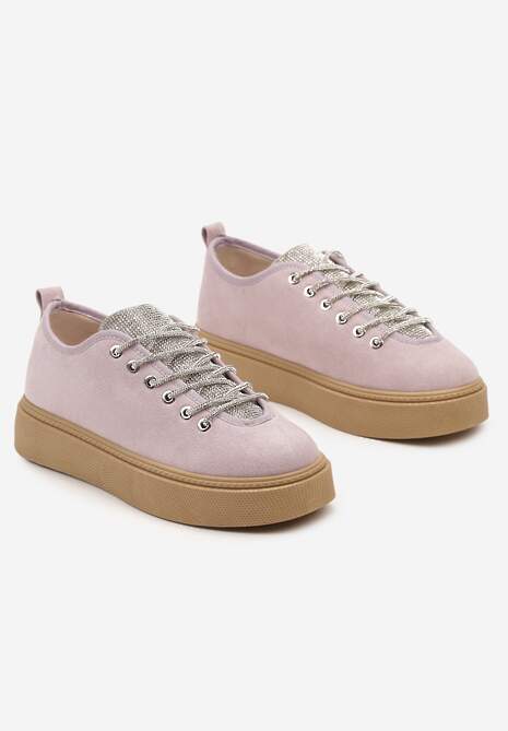Jasnofioletowe Sneakersy na Platformie ze Sznurowaniem z Cyrkoniami Oziana