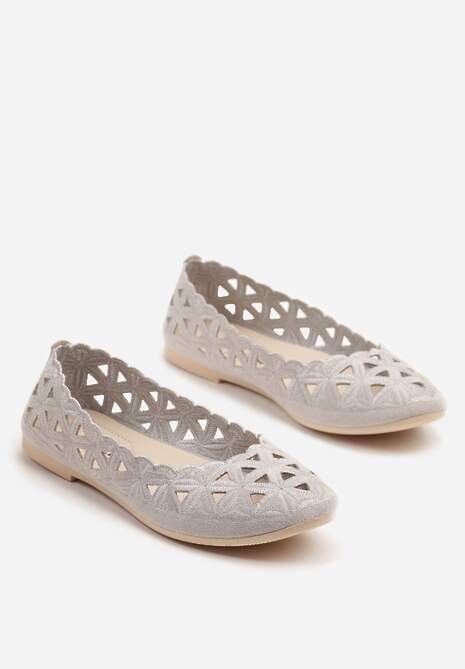 Szare Balerinki Vices z Ażurowymi Wycięciami Naneria